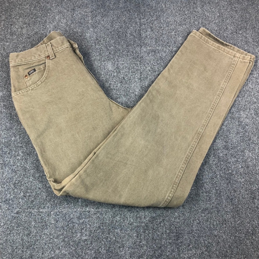 VTG Lee Mens Size 34x34 Regular Fit Straight Leg Jeans‎ Tan Khaki Cotton Denim